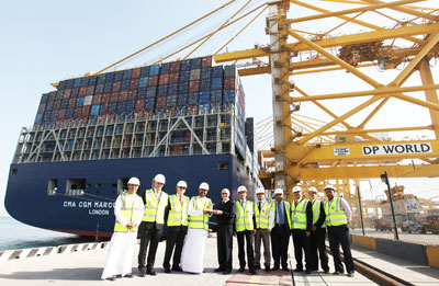 Giant container ship docks in Dubai